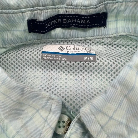 Columbia Super Bahama Plaid Short Sleeve Fishing Shirt Men's M Light Blue - Picture 3 of 9